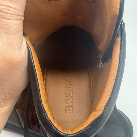 BALLY | Turtle Brown Calf Patent Black High Top Designer Sneakers Men’s Size 8 - Picture 11 of 11